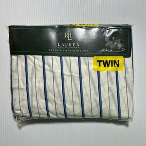 RL Ralph Lauren Twin Deep Fitted Sheet Porcelain Blue Striped NEW